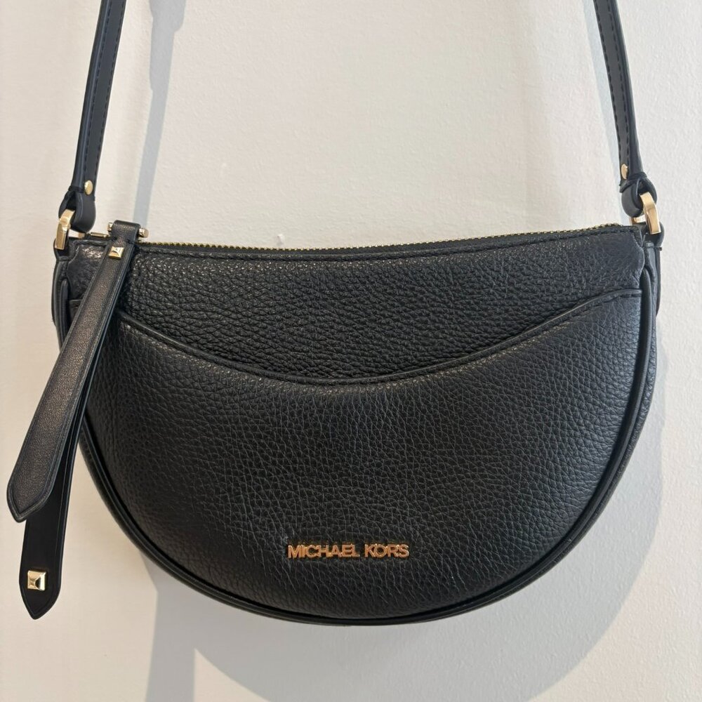 Michael Kors Black Pebbled Leather Crescent Crossbody